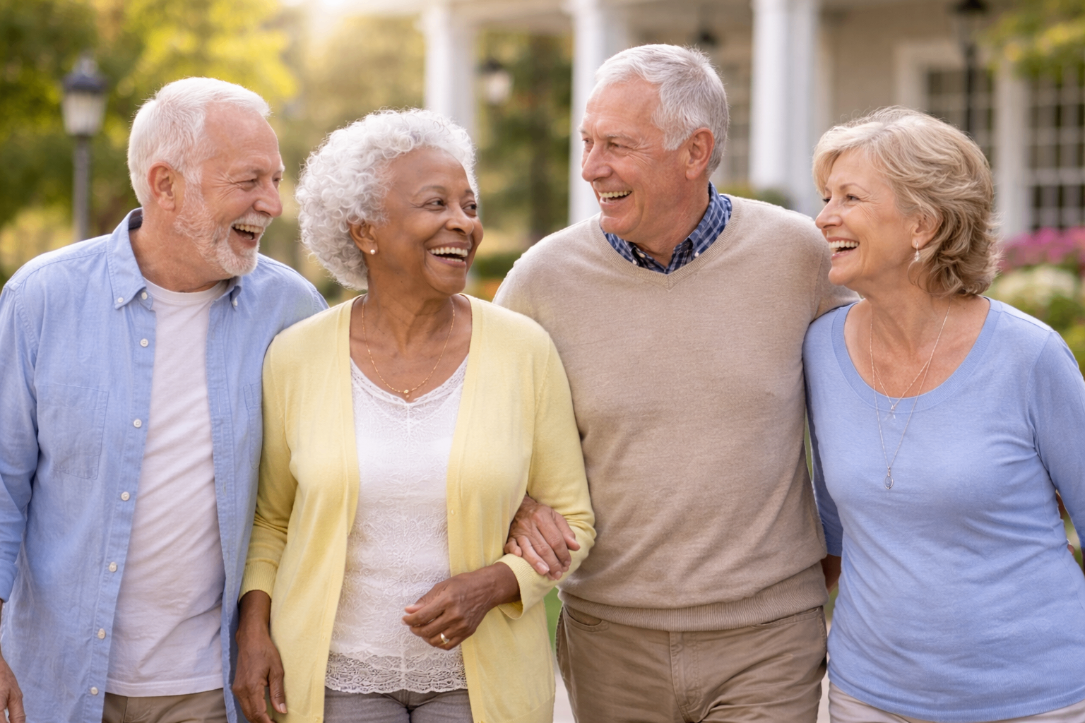 Older adults smiling together outside