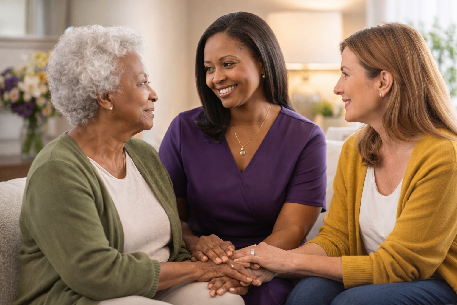 Founder meeting with a family and older adult
